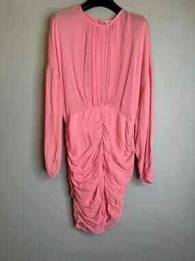 Rodebjer Adilah Moroccan Rose Pink Ruched Long Sleeve Midi Dress Womens XS
